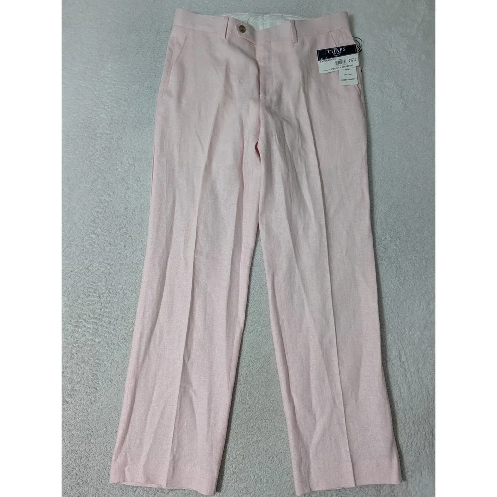 NEW! Chaps‎ Mens Pink Linen Rayon Dress Pants 32Wx30L Flat Front PAVIPIBX0001